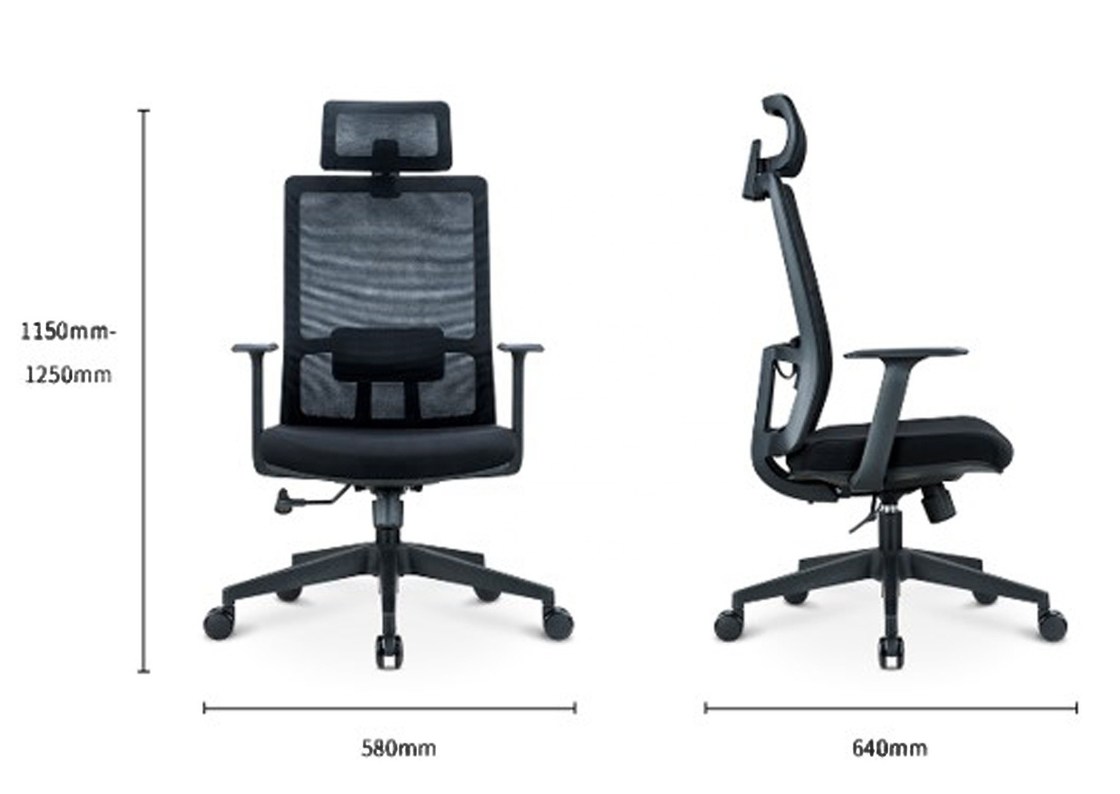 Adjustable Height Ergonomic Black Swivel Mesh Chair with Back and Head Support OEM ODM
