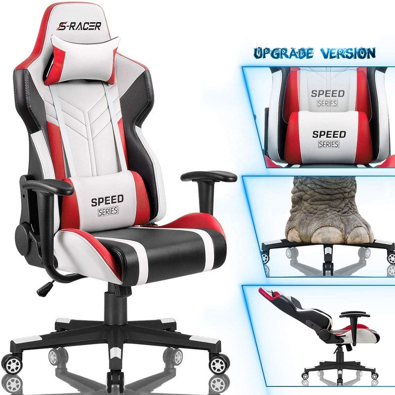Professional White PU Leather Racing Gaming Chair for Comfortable E-sports Experience