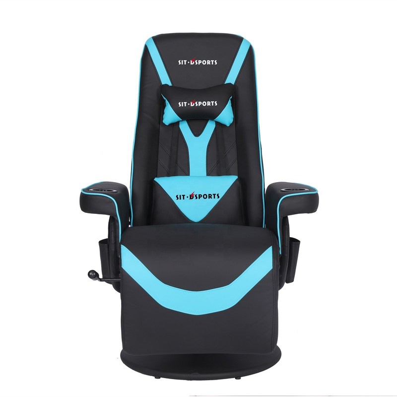 Luxury Black/Blue Racing Style Gaming Sofa with Cup Holder LED Lighting and Footrest