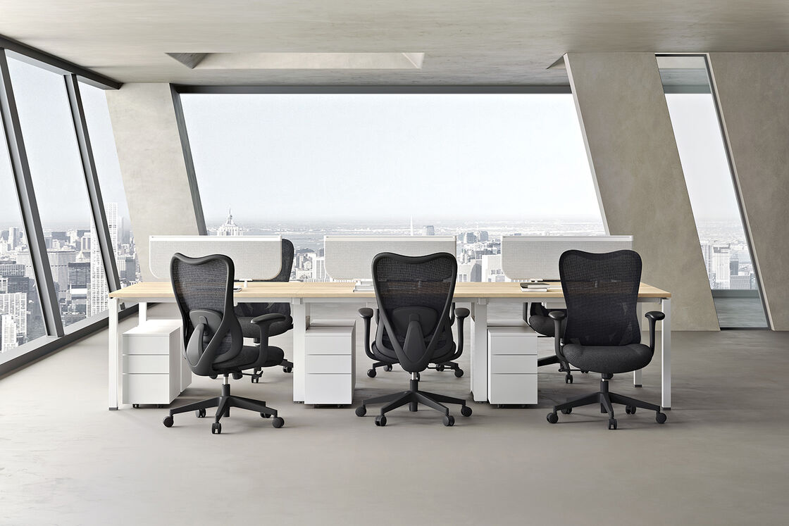 Luxury Comfortable Swivel Office Chair Modern Ergonomic Grey Frame Mesh Computer Chair 2D Adjustable Arm Staff Revolving Chair