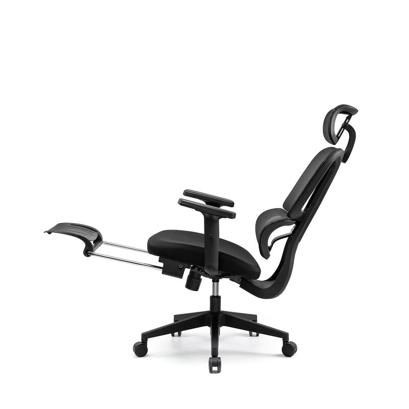 Ergonomischer Bürostuhl für Führungskräfte mit Fußstütze für Mittagsschlaf, verstellbarer Lordosenstütze, atmungsaktivem Netzrücken und langlebigem Rahmen für lange Haltbarkeit