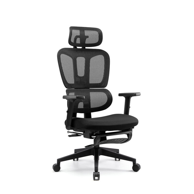 Ergonomischer Bürostuhl für Führungskräfte mit Fußstütze für Mittagsschlaf, verstellbarer Lordosenstütze, atmungsaktivem Netzrücken und langlebigem Rahmen für lange Haltbarkeit