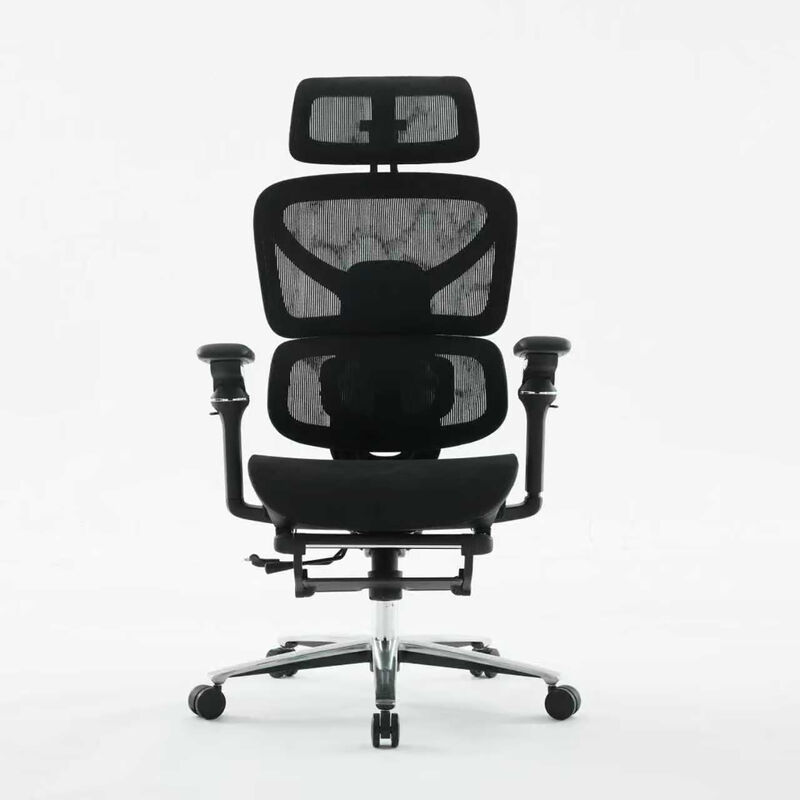 Ergonomischer Netz-Bürostuhl mit Fußstütze, Mittagsschlaf-Funktion, verstellbarer Massagefunktion, Lendenwirbelstütze, atmungsaktivem Netzrücken und Sitzpolster sowie strapazierfähigem Rahmen