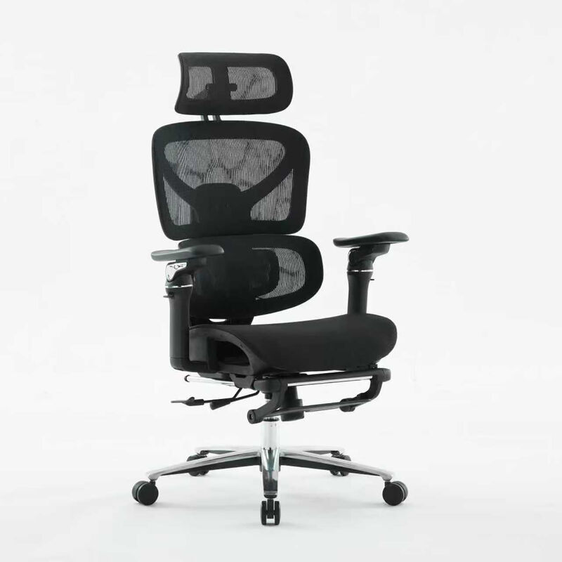 Ergonomischer Netz-Bürostuhl mit Fußstütze, Mittagsschlaf-Funktion, verstellbarer Massagefunktion, Lendenwirbelstütze, atmungsaktivem Netzrücken und Sitzpolster sowie strapazierfähigem Rahmen